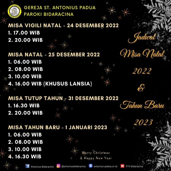 JADWAL PENGAKUAN DOSA DAN MISA NATAL 2022 – TAHUN BARU 2023 PAROKI DI ...